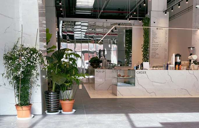 White noise coffee entrance area